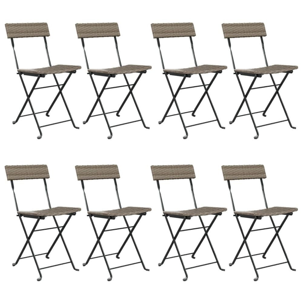 Vidaxl Skladacie bistro stoličky 8 ks sivé polyratan a oceľ
